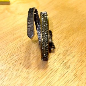 Rebel Designs Skinny Metallic Leather Brass Crystal Bracelet